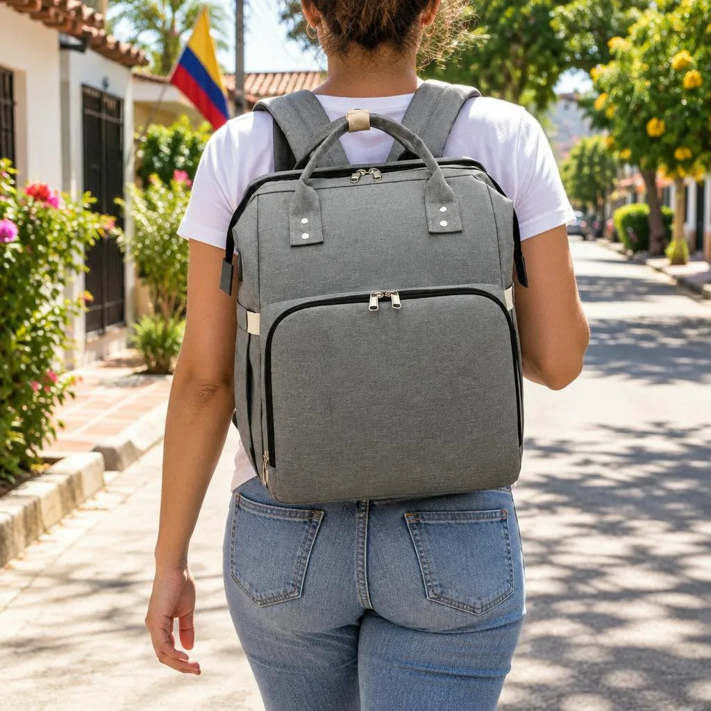 Desplegando la cuna de la pañalera